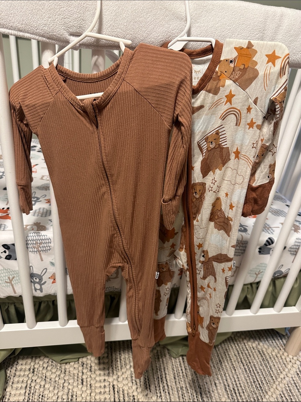 Little Sleepies Rust Brown Ribbed & Cream Bear Print Footie Set